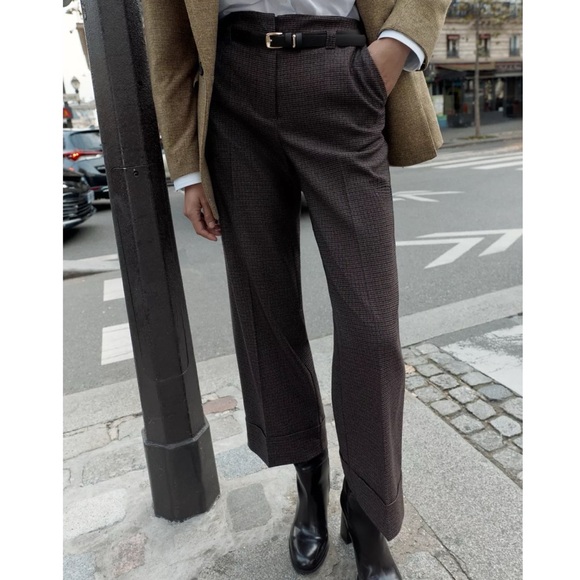 Zara Pants - NWT✨ Houndstooth Belted Pants in Charcoal